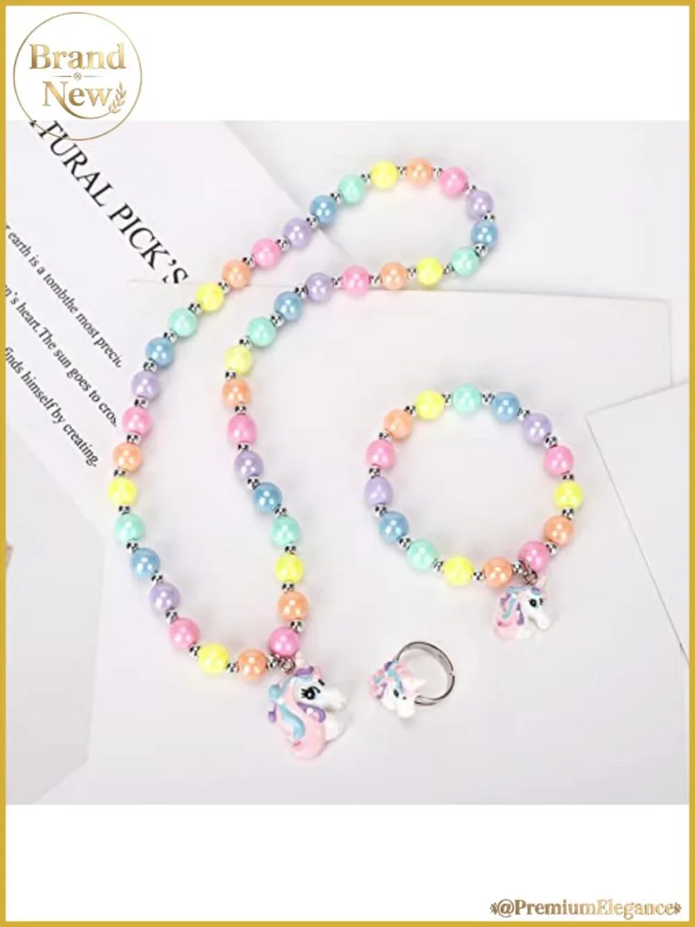 Unicorn Stretch Necklace Bracelet Set for Girls Toddler Princess Jewelry 3-12